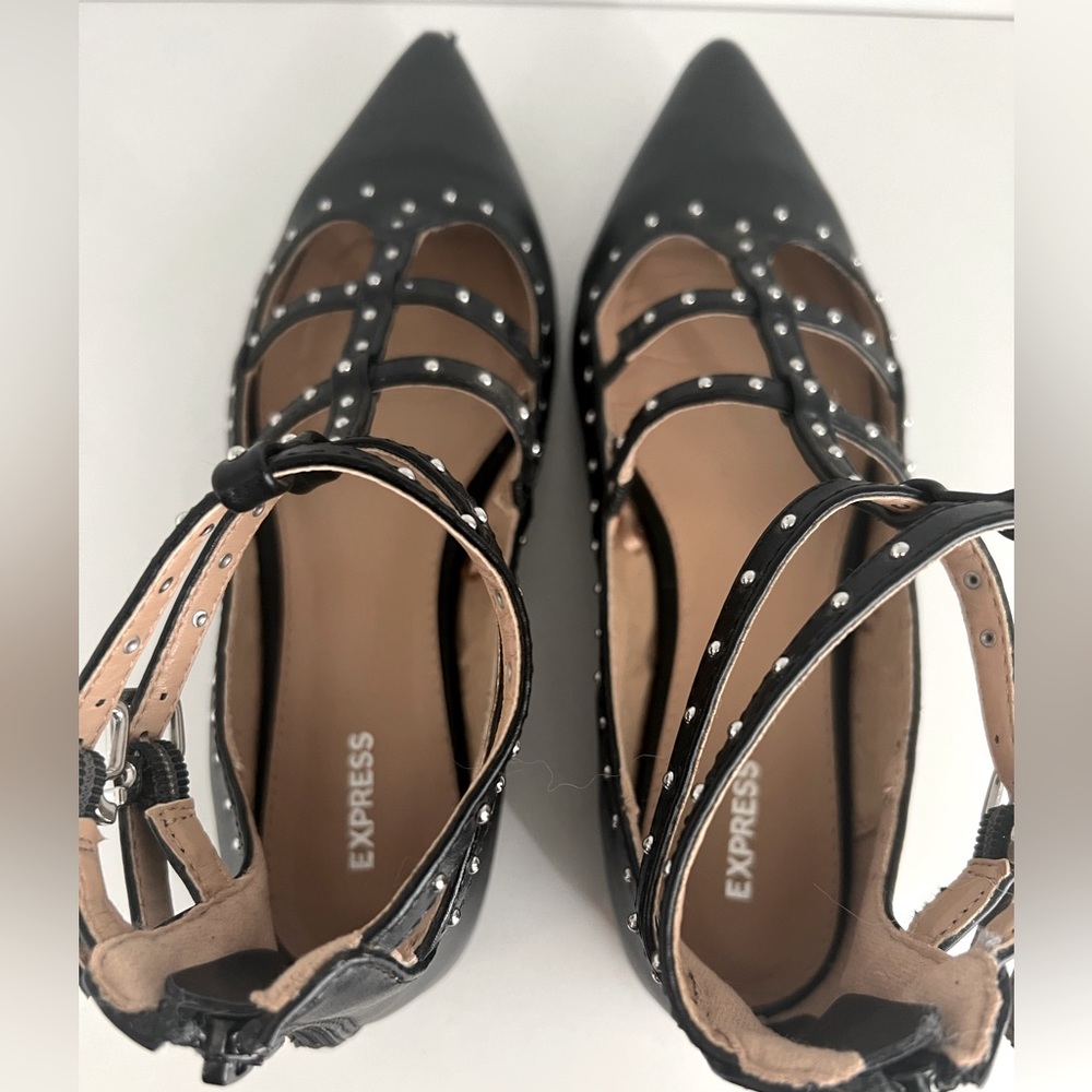 Express Studded Buckle Flats Black Women Size 7